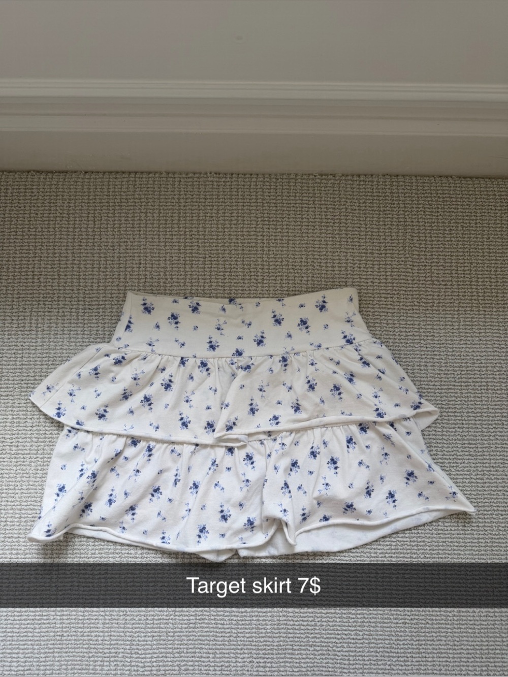 Target White Floral Tiered Skirt with Blue Print